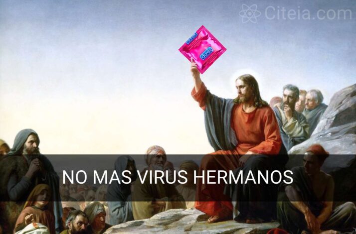 Imagen de jesucristo con un profiláctico Como prevenir virus informaticos