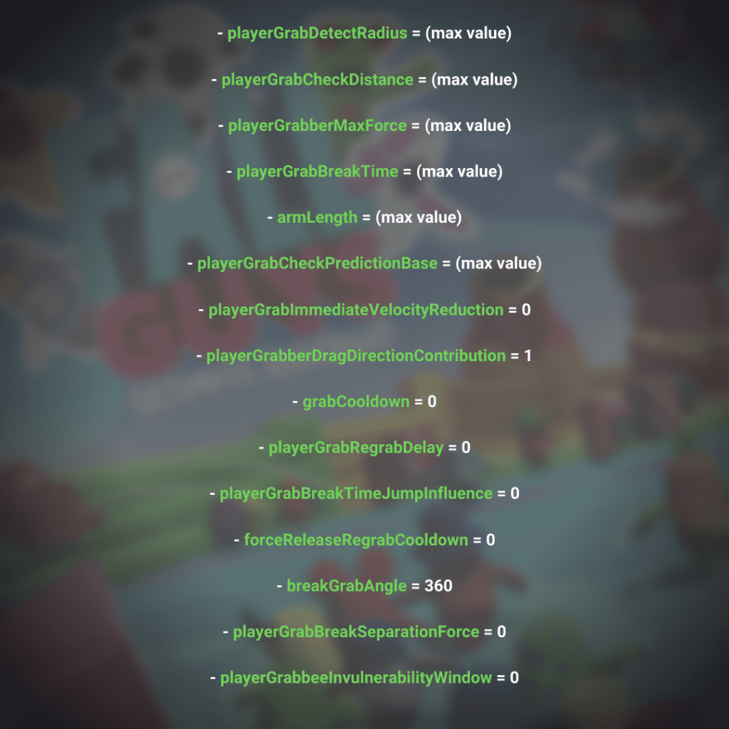 Parámetros para super agarres, hacks de fall guys