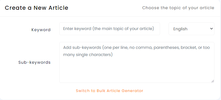 article forges sección para colocar keywords antes de hacer contenido automático. 