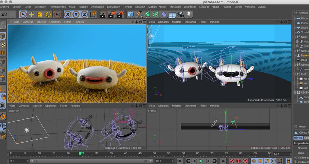 Contoh pekerjaan yang dilakukan dengan program pemodelan 3D yang disebut Cinema 4D