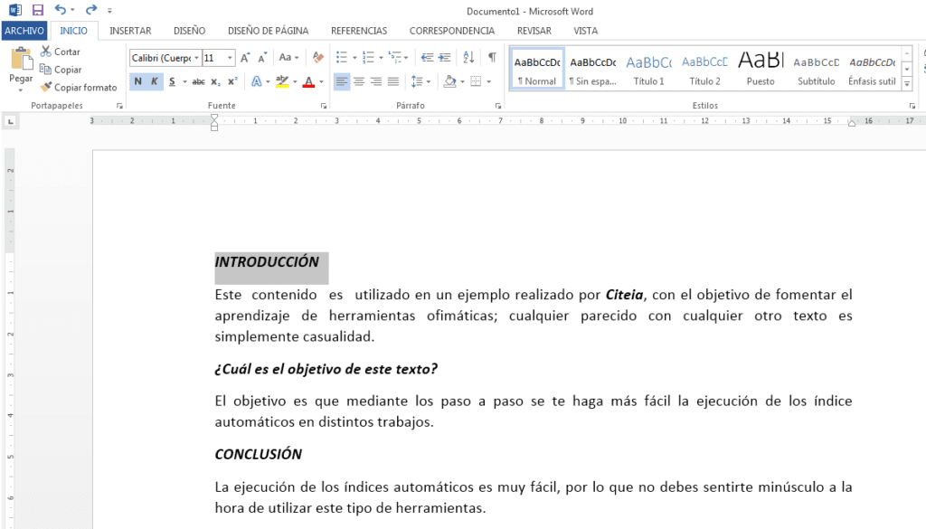 cómo insertar un índice automático en Word