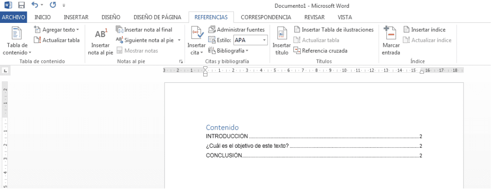 exemplo de índice automático con só título 1