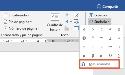 raíces cuadradas en Word