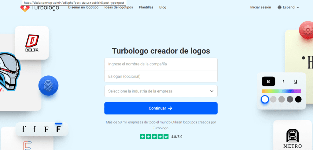 Página de registro de Turbologo
